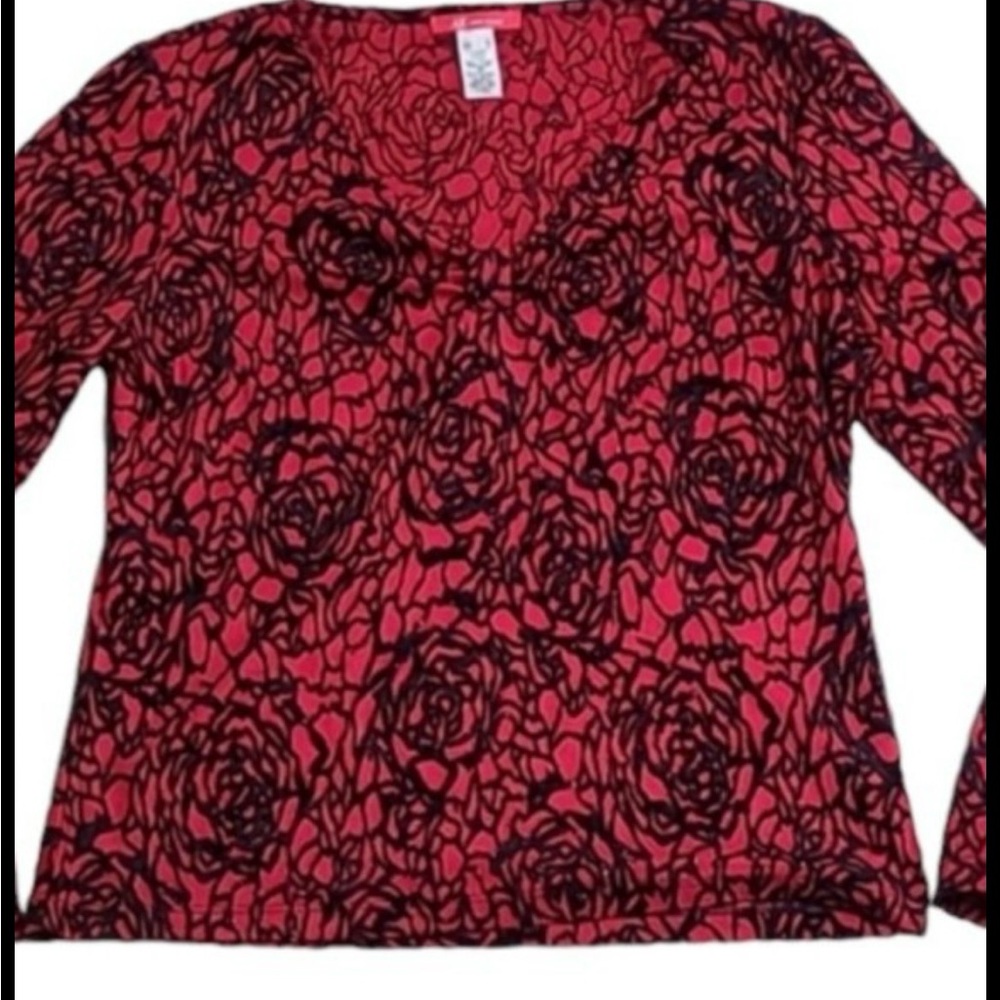 anne klein Floral Red and Black Women's Top m